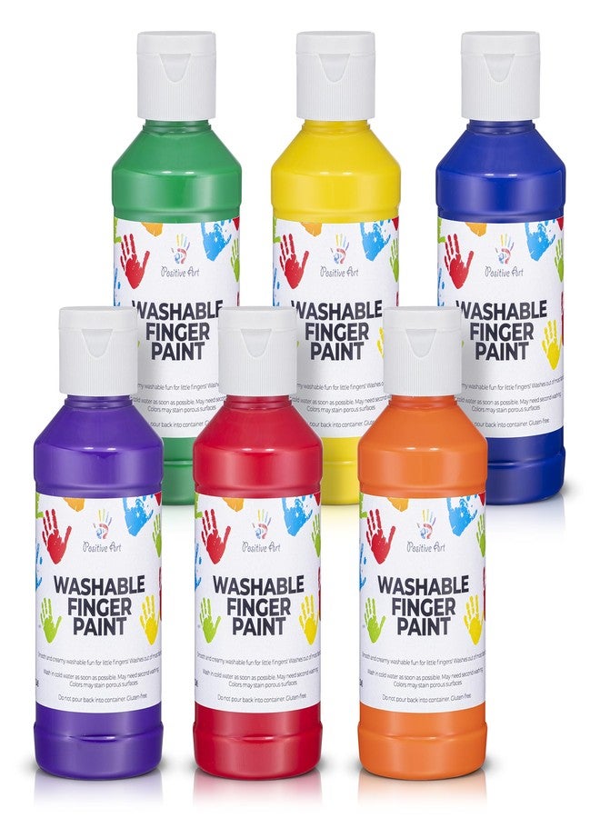 Positive Art Washable Finger Paint for Kids (6 Colors, 4 fl oz Each) Made in USA - Non-Toxic, Easy Soap-and-Water Cleanup, Smooth Creamy Texture - Toddler & Preschool Art Supplies - Mess Free Paint - Image 1